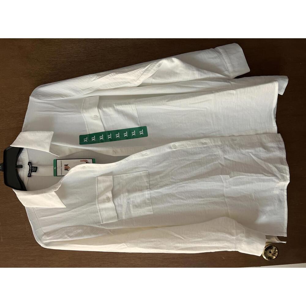 Hilary Radley NWT Ivory XL Blouse Over Shirt Roll Tab Sleeve